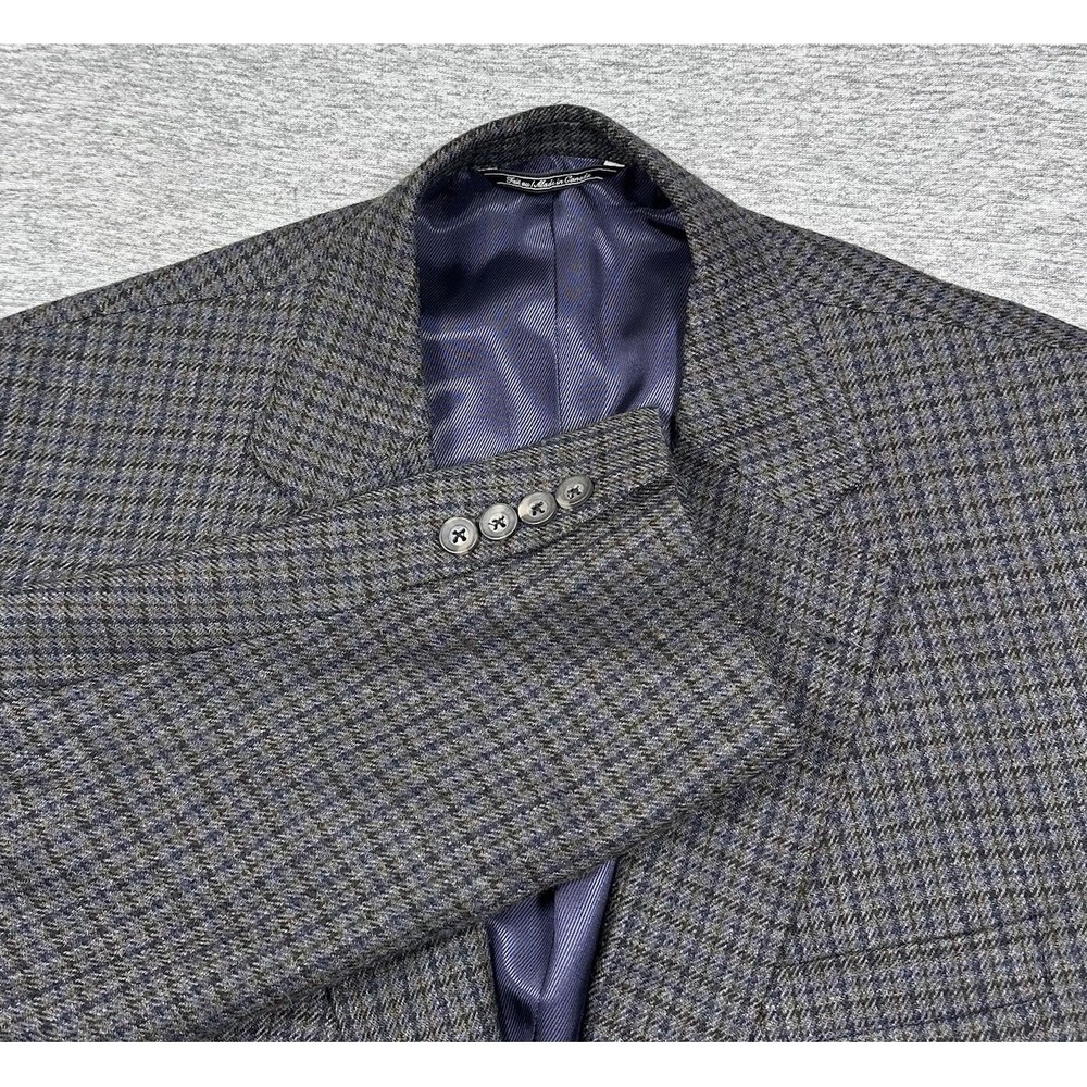 Jack Victor Select Sport Coat Blazer Mens 48L Gray Blue Plaid Wool City Jacket